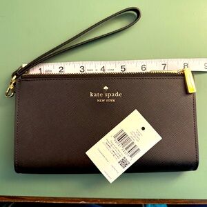 NWT Kate Spade Madison Double Zip Wristlet Black Saffianio Leather Wallet